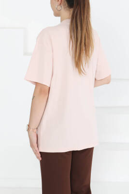 Baskılı Kısa Kollu T-Şhirt Pudra - 27348 - 5