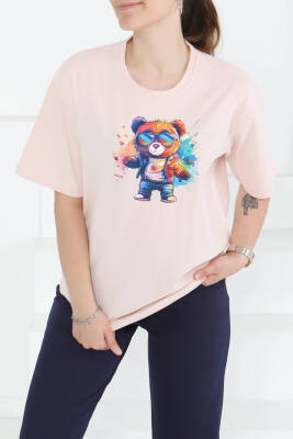 Baskılı Kısa Kollu T-Şhirt Pudra - 27349 