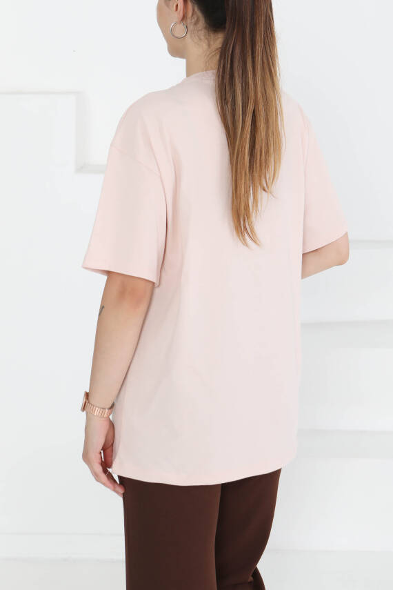 Baskılı Kısa Kollu T-Şhirt Pudra - 27350 - 5