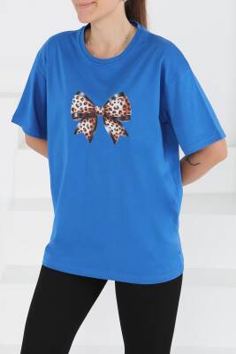 Baskılı Kısa Kollu T-Şhirt Saks - 27501 