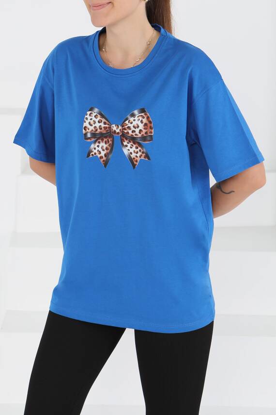 Baskılı Kısa Kollu T-Şhirt Saks - 27501 - 1