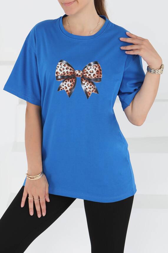 Baskılı Kısa Kollu T-Şhirt Saks - 27501 - 2