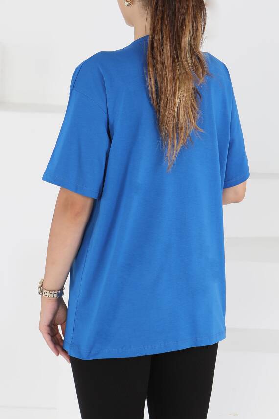 Baskılı Kısa Kollu T-Şhirt Saks - 27501 - 4