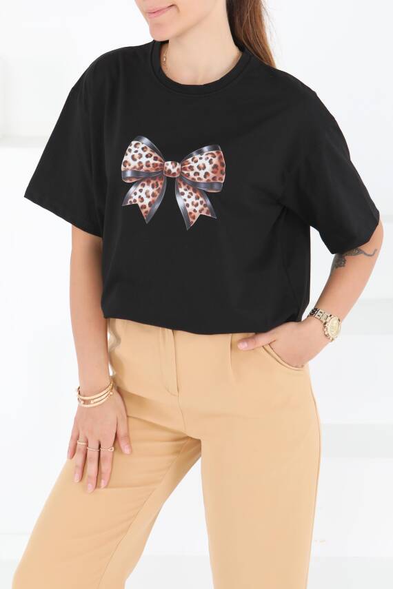 Baskılı Kısa Kollu T-Şhirt Siyah - 27501 - 3