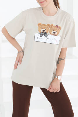 Baskılı Kısa Kollu T-Şhirt Taş - 27348 - 3