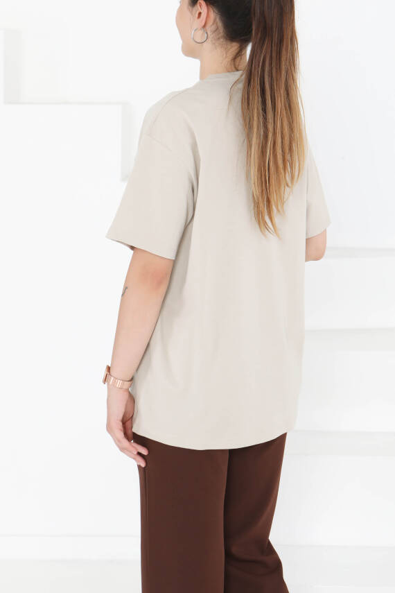 Baskılı Kısa Kollu T-Şhirt Taş - 27348 - 5