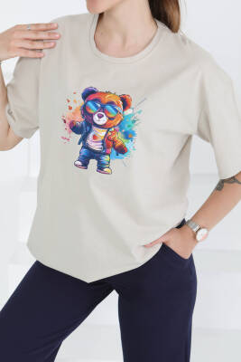 Baskılı Kısa Kollu T-Şhirt Taş - 27349 - 2