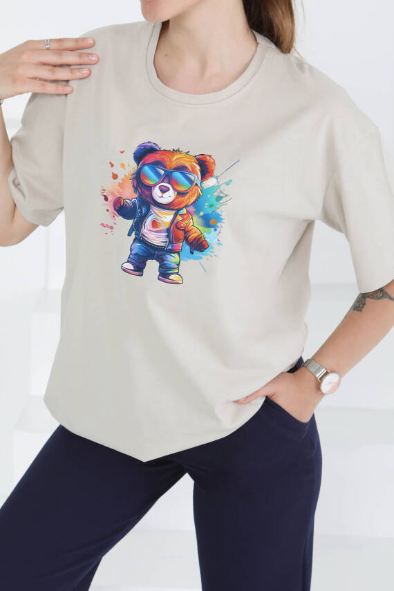 Baskılı Kısa Kollu T-Şhirt Taş - 27349 - 2