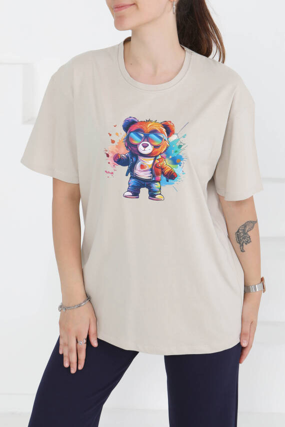 Baskılı Kısa Kollu T-Şhirt Taş - 27349 - 3