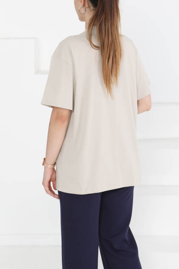 Baskılı Kısa Kollu T-Şhirt Taş - 27349 - 5