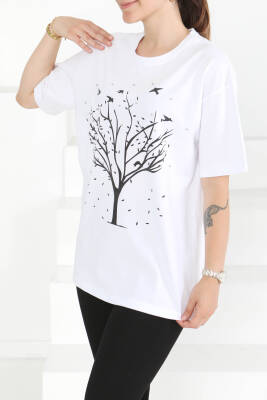 Baskılı Taşlı T-Şhirt Beyaz - 27375 - 3