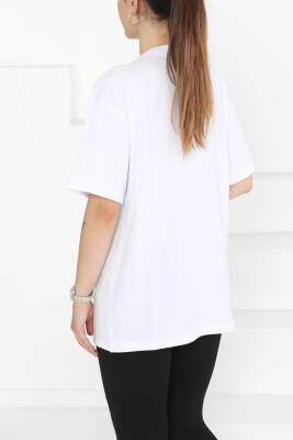 Baskılı Taşlı T-Şhirt Beyaz - 27375 - 5