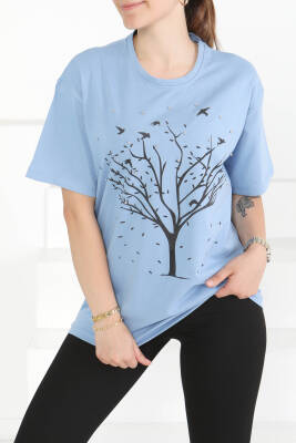 Baskılı Taşlı T-Şhirt Indigo - 27375 
