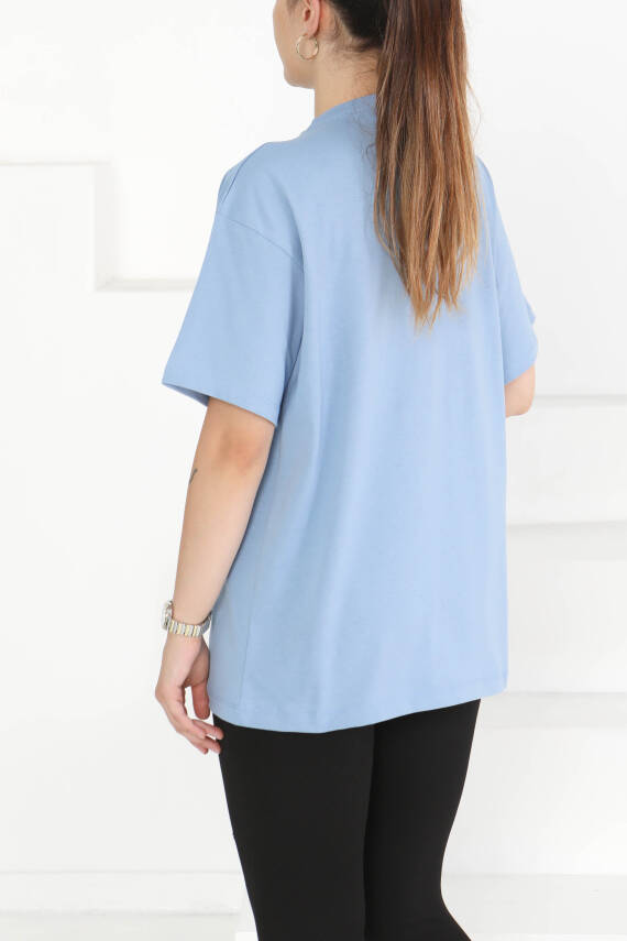 Baskılı Taşlı T-Şhirt Indigo - 27375 - 5