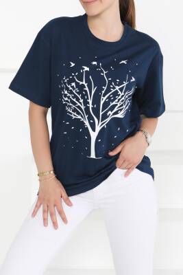 Baskılı Taşlı T-Şhirt Lacivert - 27375 - 2