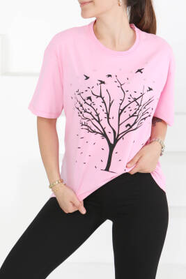 Baskılı Taşlı T-Şhirt Pembe - 27375 