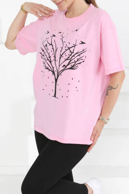 Baskılı Taşlı T-Şhirt Pembe - 27375 - 3