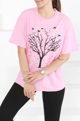 Baskılı Taşlı T-Şhirt Pembe - 27375 - 4