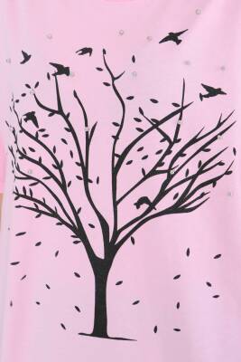 Baskılı Taşlı T-Şhirt Pembe - 27375 - 5