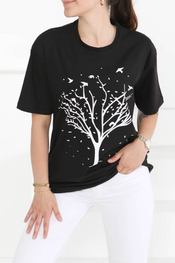Baskılı Taşlı T-Şhirt Siyah - 27375 - 2