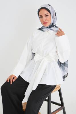 Belden Bağlamalı Tunik Beyaz - 27550 
