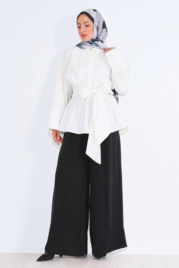 Belden Bağlamalı Tunik Beyaz - 27550 - 2