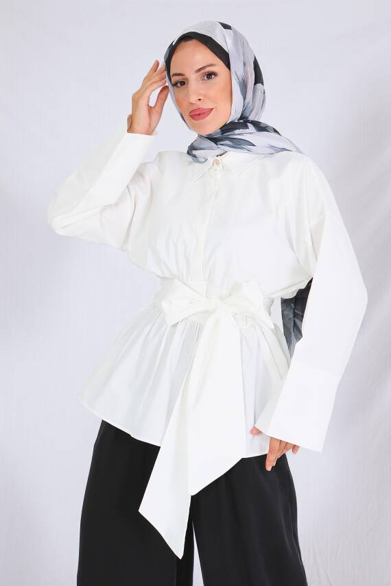 Belden Bağlamalı Tunik Beyaz - 27550 - 4