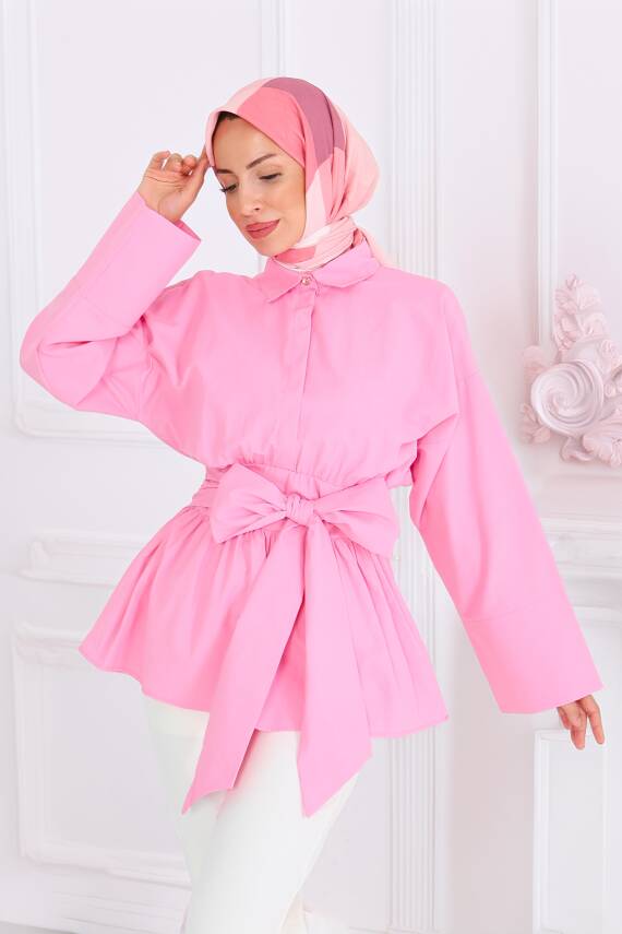 Belden Bağlamalı Tunik Pembe - 27550 - 1