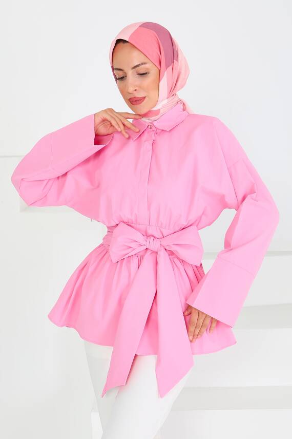 Belden Bağlamalı Tunik Pembe - 27550 - 4