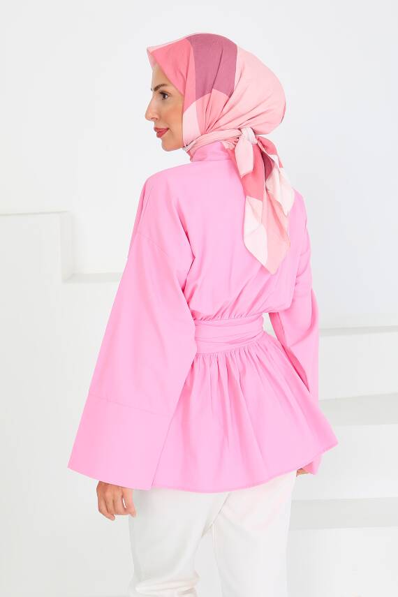 Belden Bağlamalı Tunik Pembe - 27550 - 5