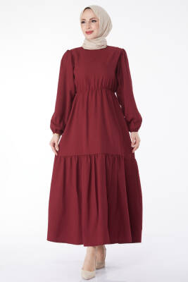 Beli Bağcıklı Elbise Bordo - 27303 - 3