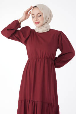 Beli Bağcıklı Elbise Bordo - 27303 - 4