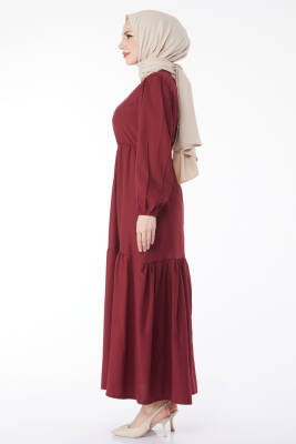 Beli Bağcıklı Elbise Bordo - 27303 - 5