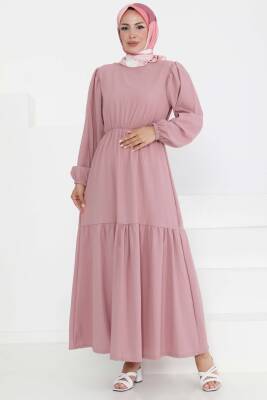 Beli Bağcıklı Elbise Gül - 27303 