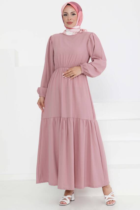 Beli Bağcıklı Elbise Gül - 27303 - 1