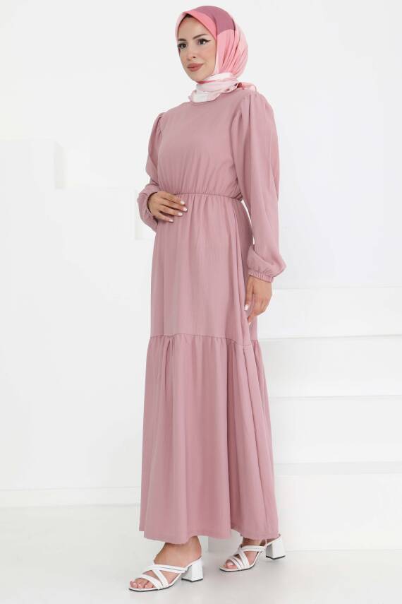 Beli Bağcıklı Elbise Gül - 27303 - 3