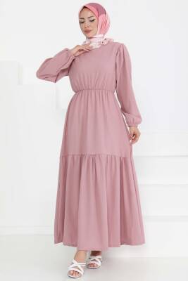 Beli Bağcıklı Elbise Gül - 27303 - 5