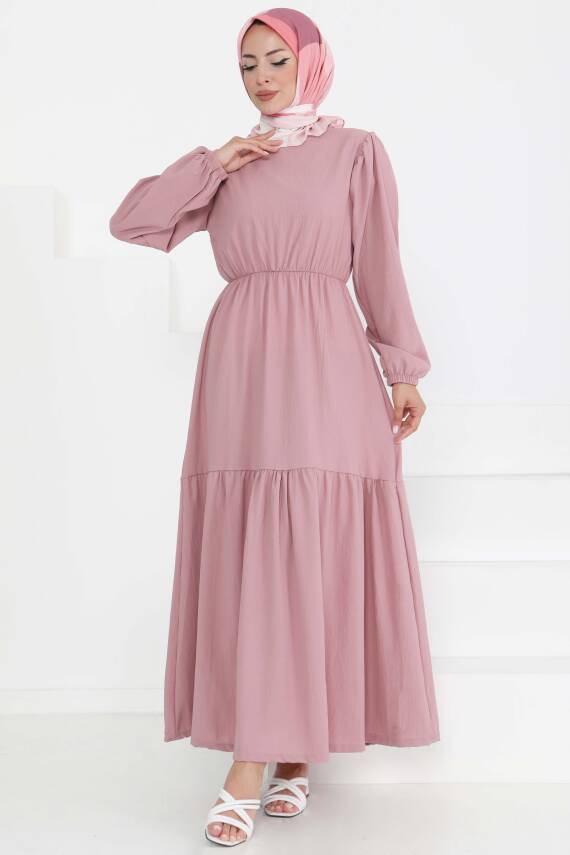Beli Bağcıklı Elbise Gül - 27303 - 5