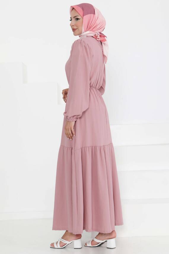 Beli Bağcıklı Elbise Gül - 27303 - 6