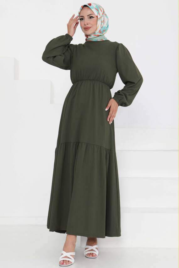 Beli Bağcıklı Elbise Haki - 27303 - 1