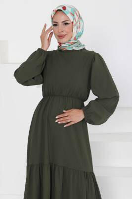 Beli Bağcıklı Elbise Haki - 27303 - 2