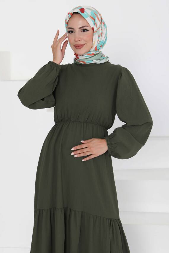 Beli Bağcıklı Elbise Haki - 27303 - 2