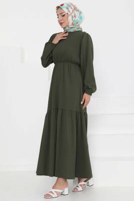 Beli Bağcıklı Elbise Haki - 27303 - 3