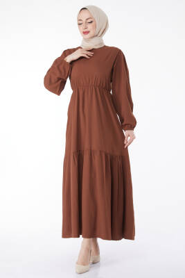 Beli Bağcıklı Elbise Kahve - 27303 - 3