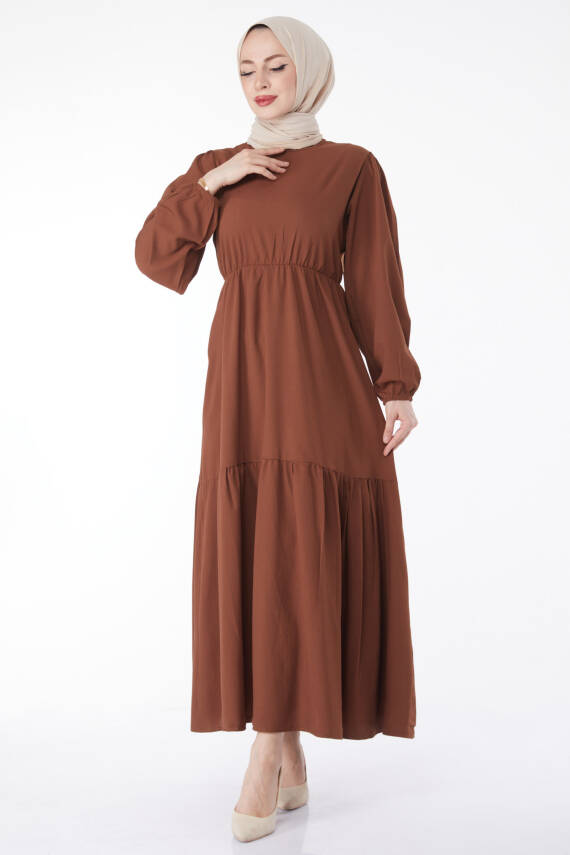 Beli Bağcıklı Elbise Kahve - 27303 - 3