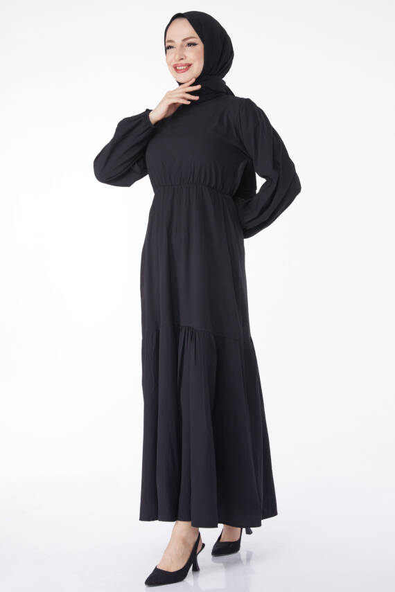 Beli Bağcıklı Elbise Siyah - 27303 - 1