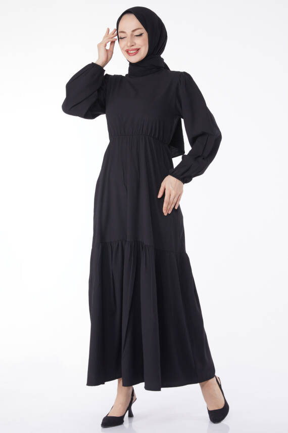Beli Bağcıklı Elbise Siyah - 27303 - 2