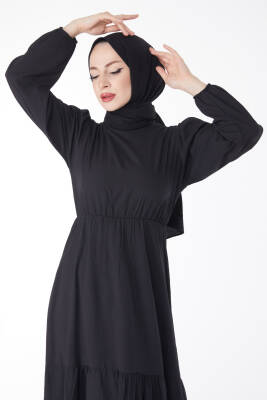 Beli Bağcıklı Elbise Siyah - 27303 - 3