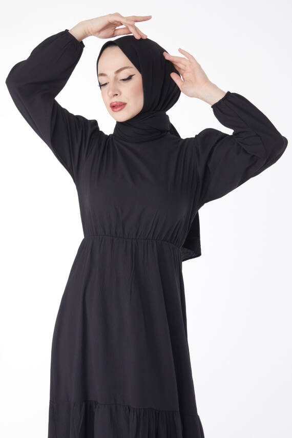 Beli Bağcıklı Elbise Siyah - 27303 - 3