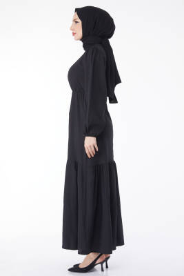Beli Bağcıklı Elbise Siyah - 27303 - 4